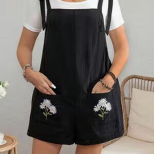 Plus Size Floral Embroidered Romper with Pockets